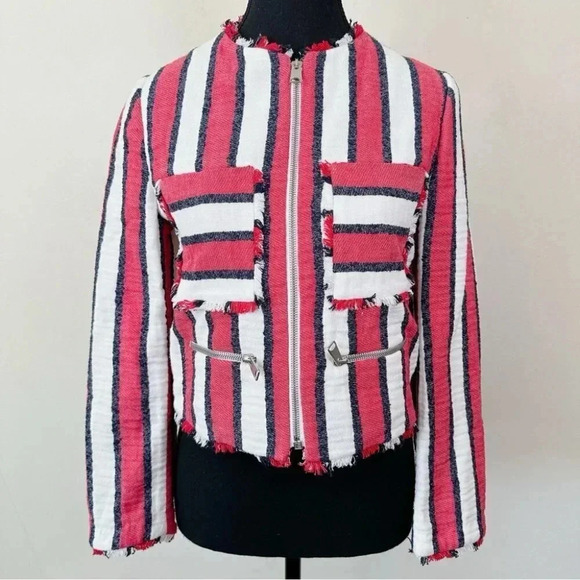 ZARA  Frayed Striped Full Zip Jacket - Picture 2 of 16
